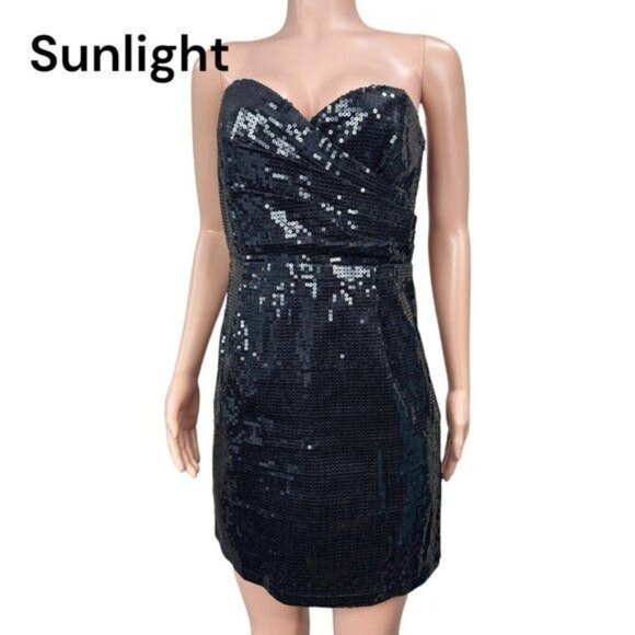 Forever 21 Black Strapless Sequin Mini Dress Size L Party Cocktail Evening - Picture 1 of 16